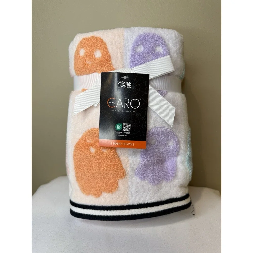 CARO Home Collection Halloween Ghost Hand Towels Set of 2 CERTIFIED OEKO-TEX New